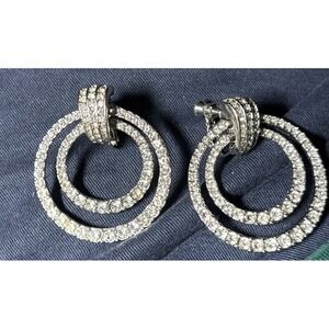 Vince Camuto Clip Earrings Cubic Zirconia Drop Dangle Eternity Circle Rhinestone
